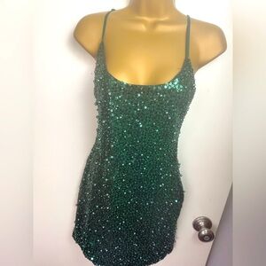 Oh Polly Emerald Green Sequin Mini Dress - Spaghetti Strap